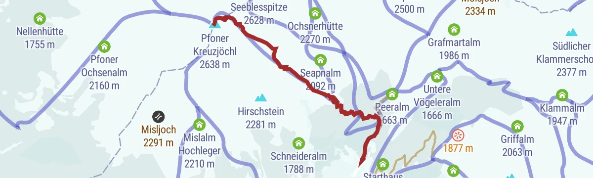 Route map: Pfoner Kreuzjöchl (2.640 m)
